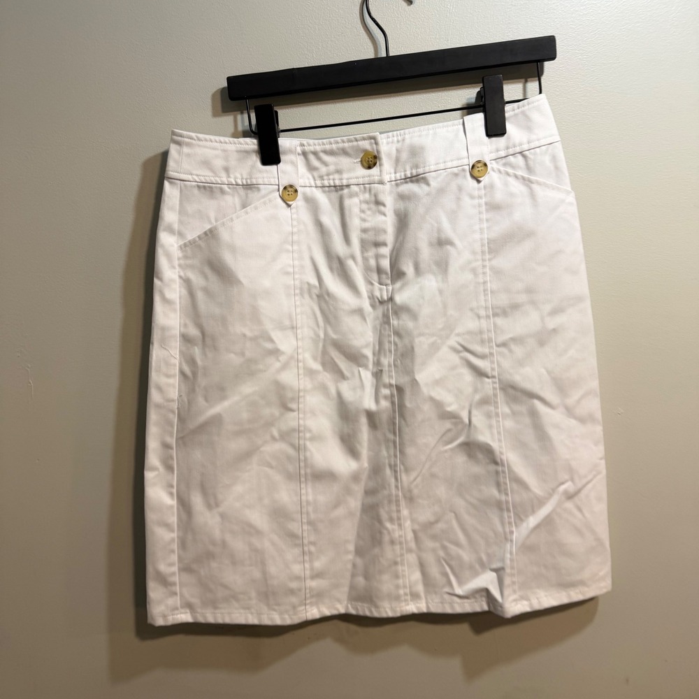 Appleseed's Petites White Cotton Twill Straight Skirt Button Detail‎ Size 12P